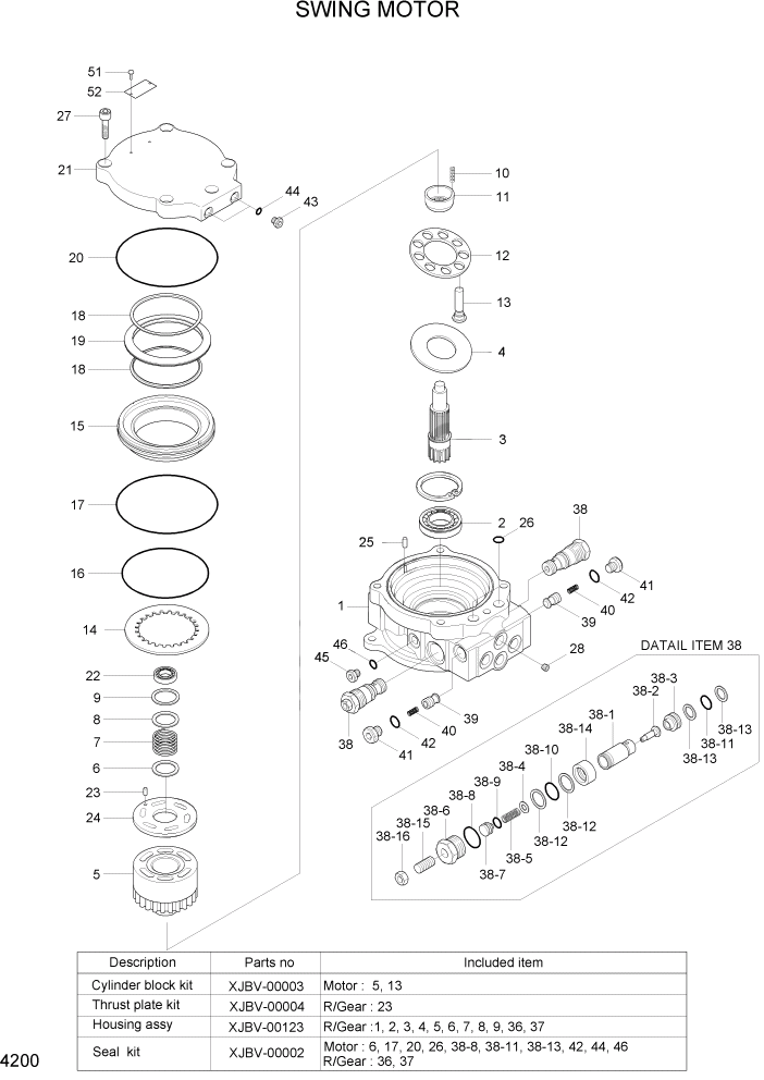 Схема запчастей Hyundai R35-7Z - PAGE 4200 SWING MOTOR ГИДРАВЛИЧЕСКИЕ КОМПОНЕНТЫ