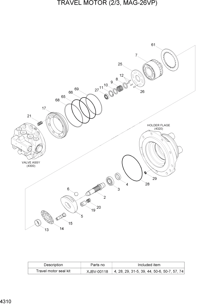 Схема запчастей Hyundai R35-7Z - PAGE 4310 TRAVEL MOTOR(2/3, MAG-26VP) ГИДРАВЛИЧЕСКИЕ КОМПОНЕНТЫ