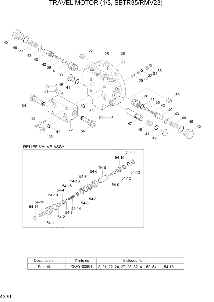 Схема запчастей Hyundai R35-7Z - PAGE 4330 TRAVEL MOTOR(1/3, SBTR35/RMV23) ГИДРАВЛИЧЕСКИЕ КОМПОНЕНТЫ