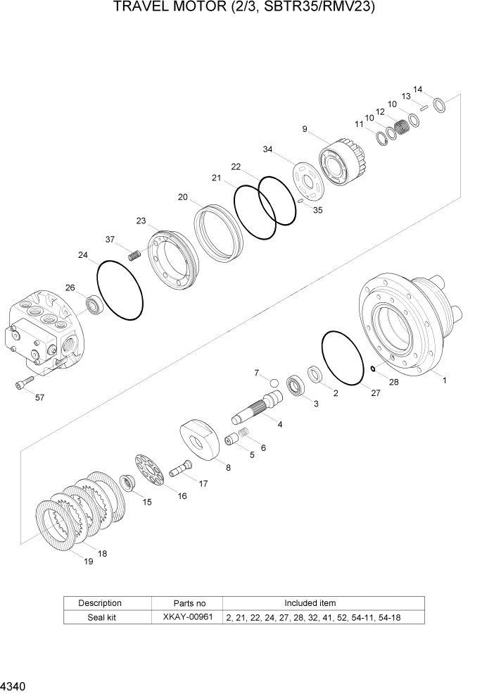 Схема запчастей Hyundai R35-7Z - PAGE 4340 TRAVEL MOTOR(2/3, SBTR35/RMV23) ГИДРАВЛИЧЕСКИЕ КОМПОНЕНТЫ