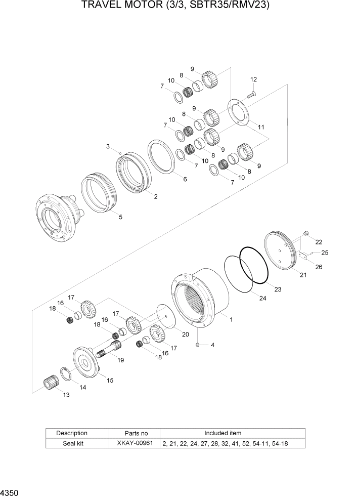 Схема запчастей Hyundai R35-7Z - PAGE 4350 TRAVEL MOTOR(3/3, SBTR35/RMV23) ГИДРАВЛИЧЕСКИЕ КОМПОНЕНТЫ