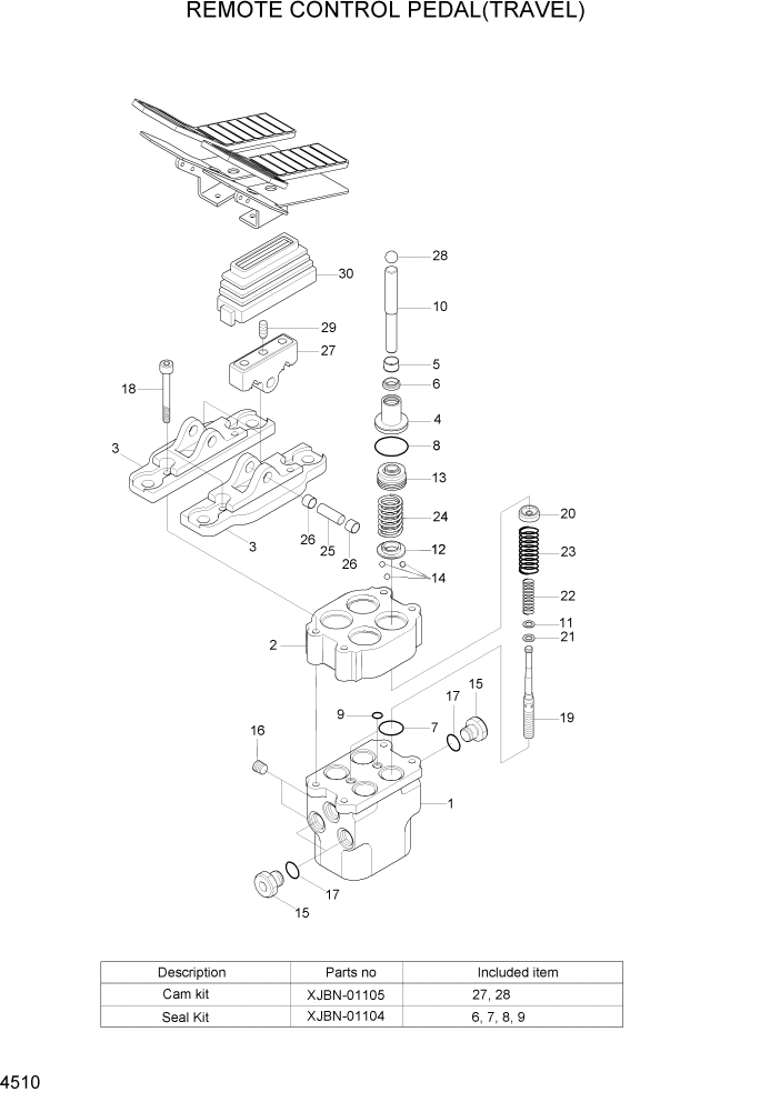 Схема запчастей Hyundai R35-7Z - PAGE 4510 REMOTE CONTROL PEDAL(TRAVEL) ГИДРАВЛИЧЕСКИЕ КОМПОНЕНТЫ