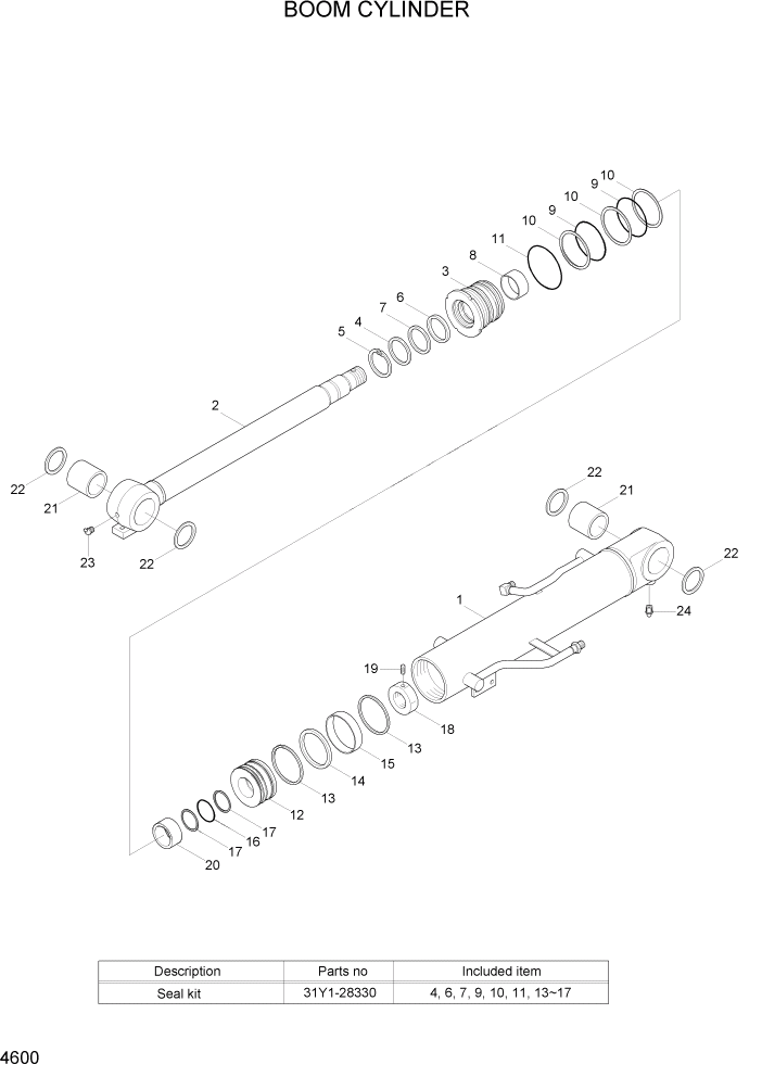 Схема запчастей Hyundai R35-7Z - PAGE 4600 BOOM CYLINDER ГИДРАВЛИЧЕСКИЕ КОМПОНЕНТЫ