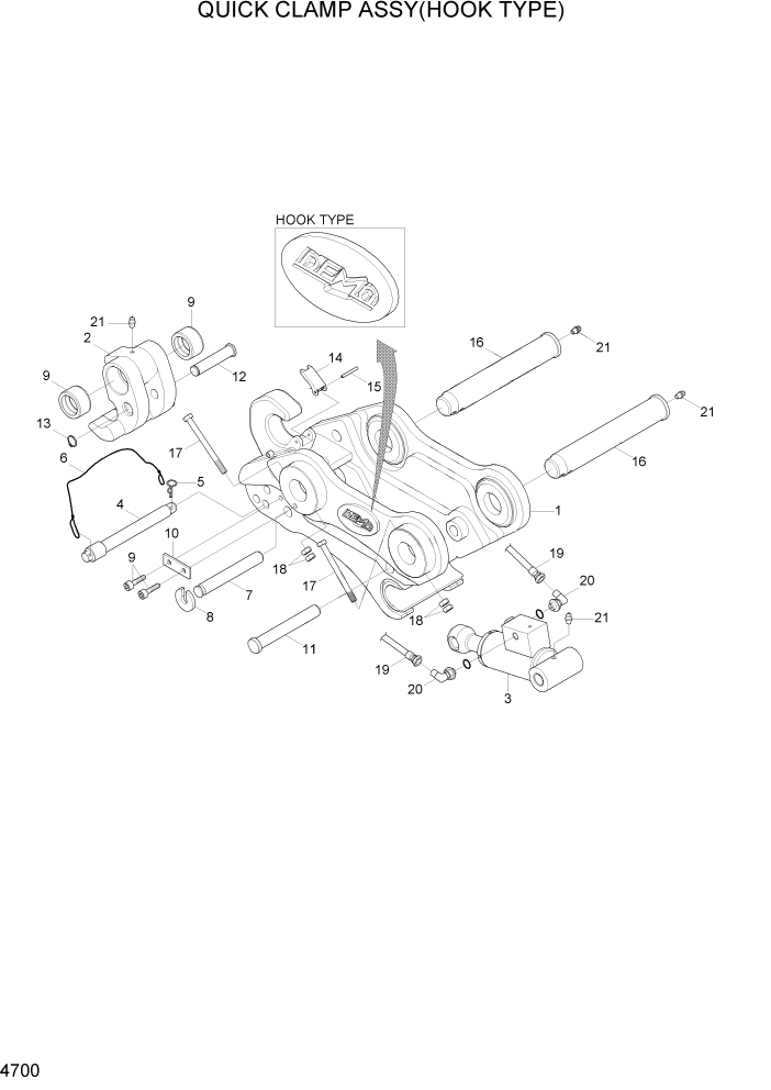 Схема запчастей Hyundai R35-7Z - PAGE 4700 QUICK CLAMP ASSY(HOOK TYPE) ГИДРАВЛИЧЕСКИЕ КОМПОНЕНТЫ