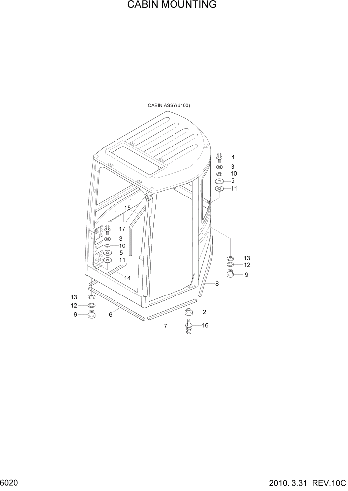 Схема запчастей Hyundai R35-7Z - PAGE 6020 CABIN MOUNTING СТРУКТУРА