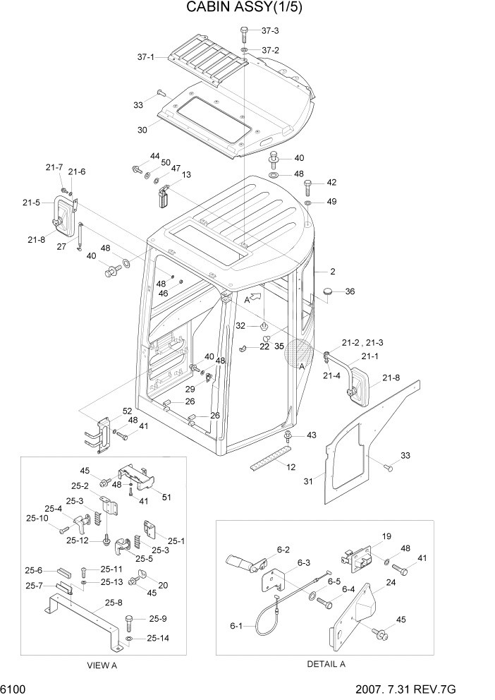 Схема запчастей Hyundai R35-7Z - PAGE 6100 CABIN ASSY(1/5) СТРУКТУРА