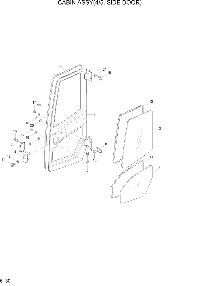 Схема запчастей Hyundai R35-7Z - PAGE 6130 CABIN ASSY(4/5, SIDE DOOR) СТРУКТУРА