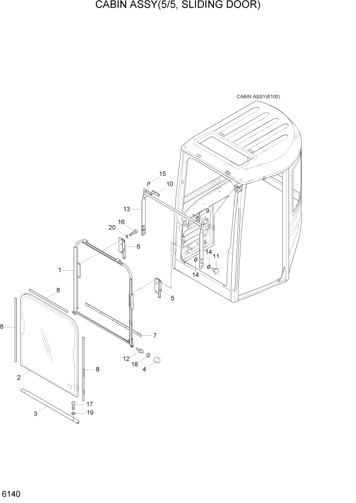 Схема запчастей Hyundai R35-7Z - PAGE 6140 CABIN ASSY(5/5, SLIDING DOOR) СТРУКТУРА