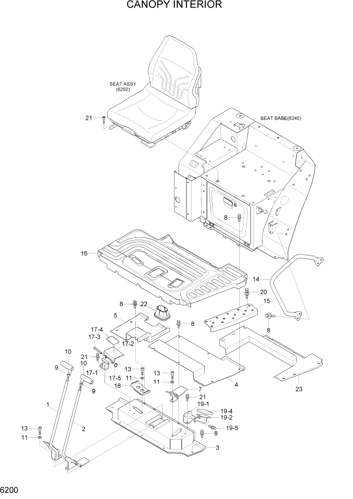 Схема запчастей Hyundai R35-7Z - PAGE 6200 CANOPY INTERIOR СТРУКТУРА