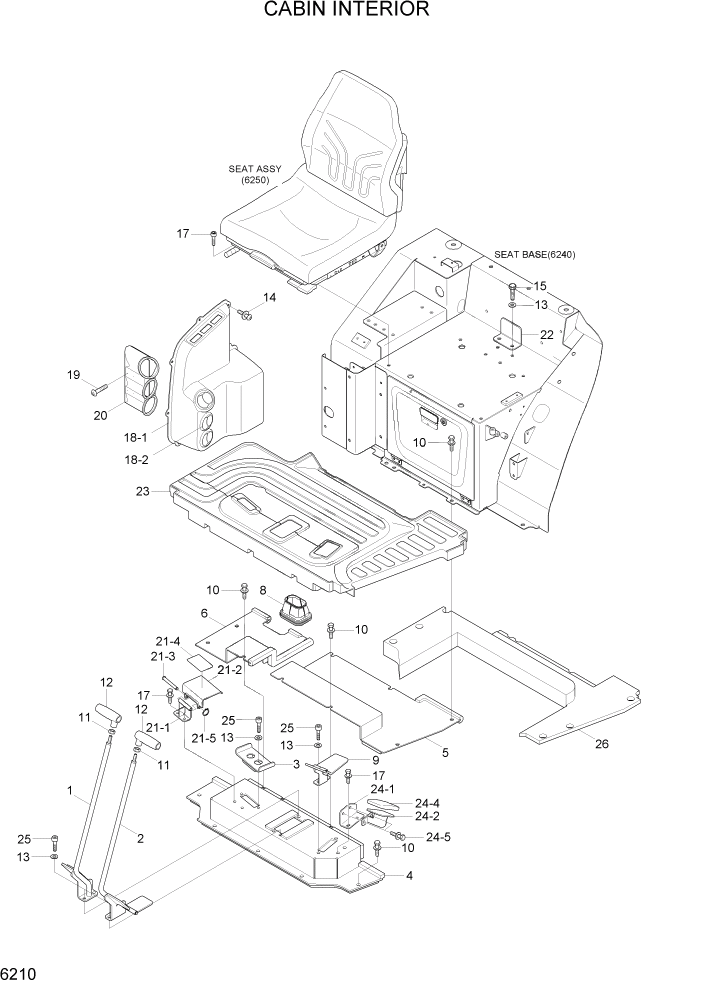 Схема запчастей Hyundai R35-7Z - PAGE 6210 CABIN INTERIOR СТРУКТУРА