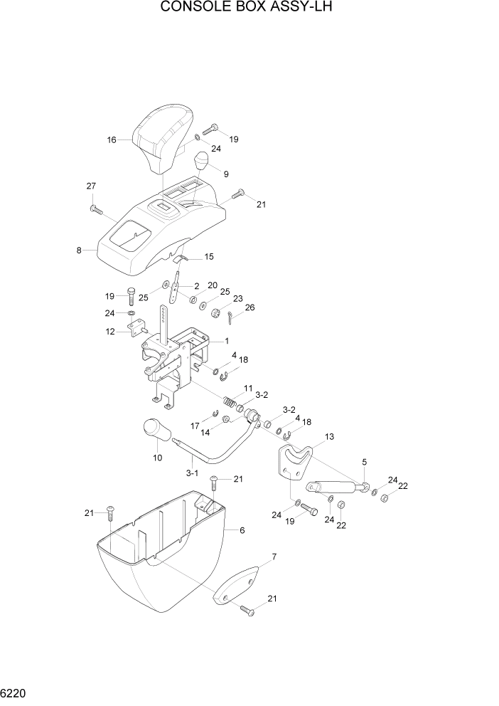 Схема запчастей Hyundai R35-7Z - PAGE 6220 CONSOLE BOX ASSY-LH СТРУКТУРА