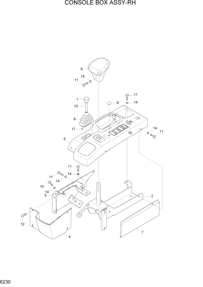 Схема запчастей Hyundai R35-7Z - PAGE 6230 CONSOLE BOX ASSY-RH СТРУКТУРА