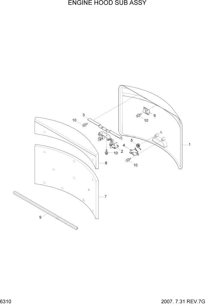 Схема запчастей Hyundai R35-7Z - PAGE 6310 ENGINE HOOD SUB ASSY СТРУКТУРА