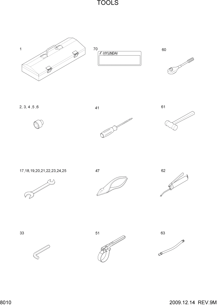 Схема запчастей Hyundai R35-7Z - PAGE 8010 TOOLS РАЗНОЕ