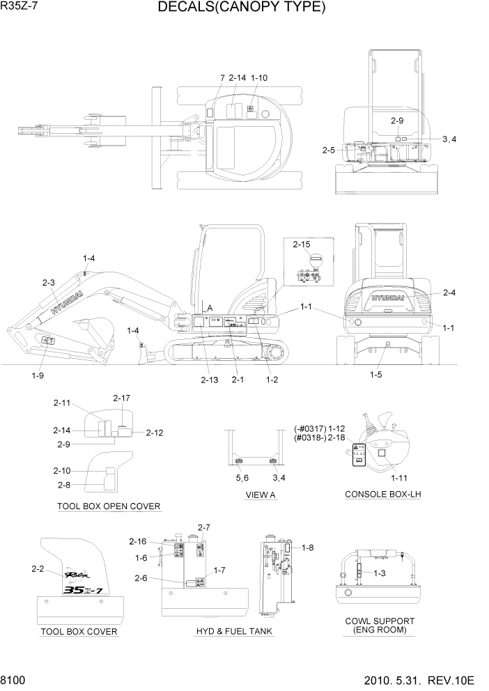 Схема запчастей Hyundai R35-7Z - PAGE 8100 DECALS(CANOPY TYPE) РАЗНОЕ