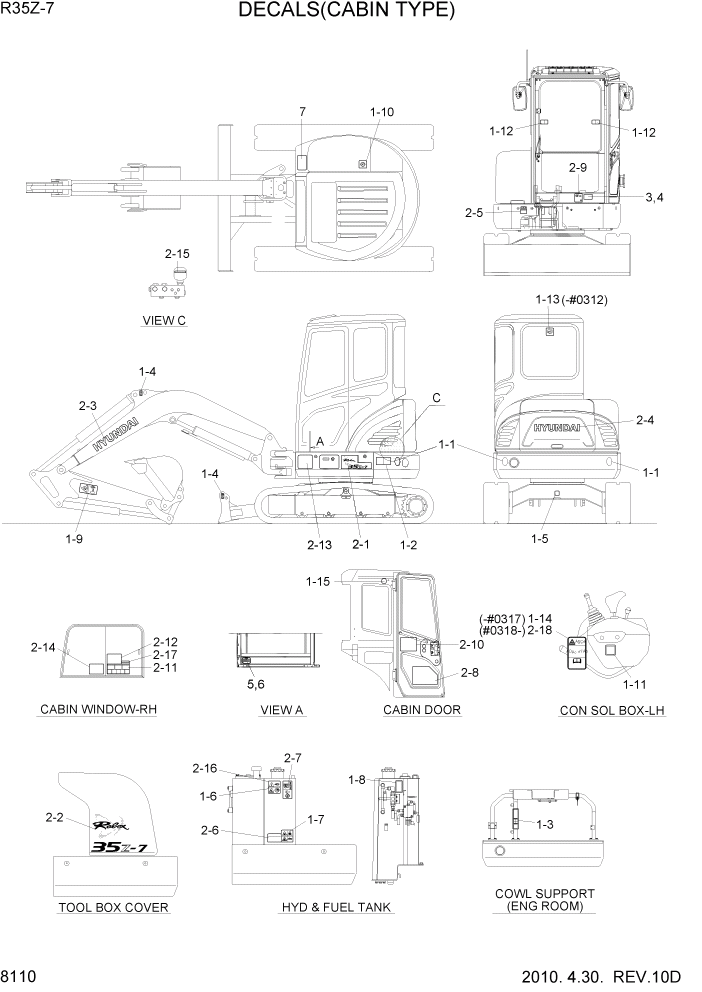 Схема запчастей Hyundai R35-7Z - PAGE 8110 DECALS(CABIN TYPE) РАЗНОЕ