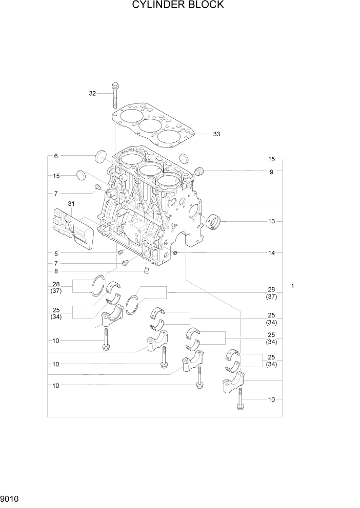 Схема запчастей Hyundai R35-7Z - PAGE 9010 CYLINDER BLOCK ДВИГАТЕЛЬ БАЗА