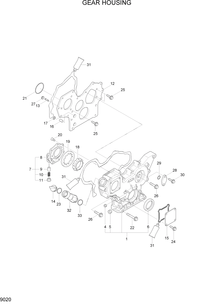 Схема запчастей Hyundai R35-7Z - PAGE 9020 GEAR HOUSING ДВИГАТЕЛЬ БАЗА