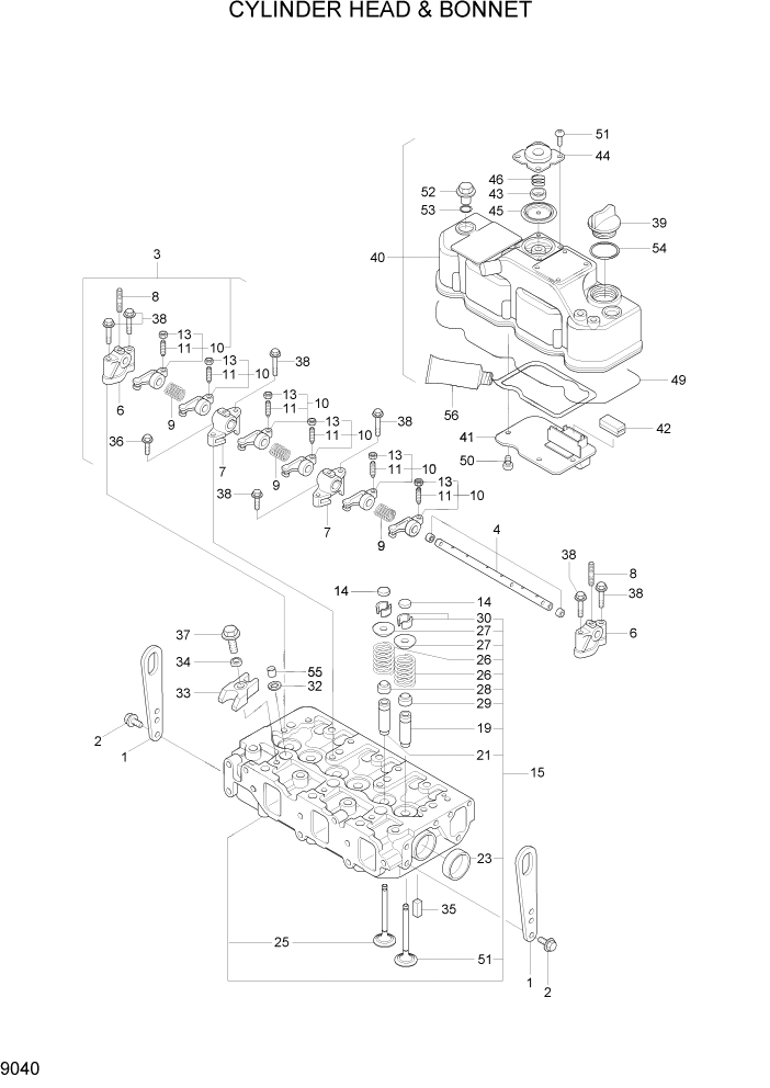 Схема запчастей Hyundai R35-7Z - PAGE 9040 CYLINDER HEAD & BONNET ДВИГАТЕЛЬ БАЗА