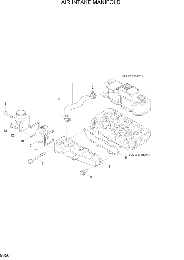 Схема запчастей Hyundai R35-7Z - PAGE 9050 AIR INTAKE MANIFOLD ДВИГАТЕЛЬ БАЗА