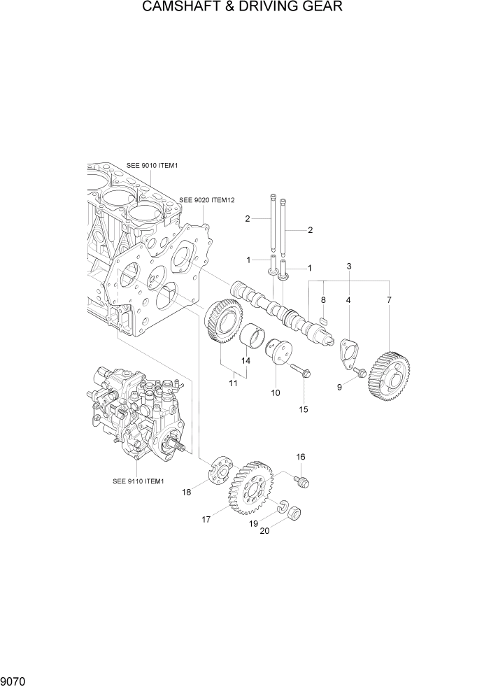 Схема запчастей Hyundai R35-7Z - PAGE 9070 CAMSHAFT & DRIVING GEAR ДВИГАТЕЛЬ БАЗА