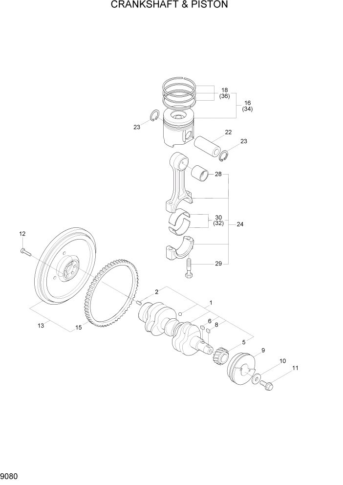 Схема запчастей Hyundai R35-7Z - PAGE 9080 CRANKSHAFT & PISTON ДВИГАТЕЛЬ БАЗА