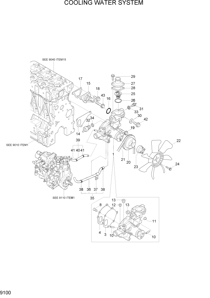 Схема запчастей Hyundai R35-7Z - PAGE 9100 COOLING WATER SYSTEM ДВИГАТЕЛЬ БАЗА