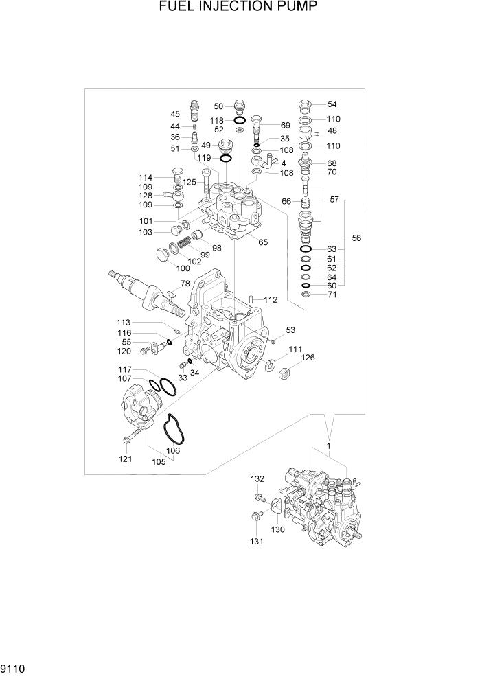 Схема запчастей Hyundai R35-7Z - PAGE 9110 FUEL INJECTION PUMP ДВИГАТЕЛЬ БАЗА