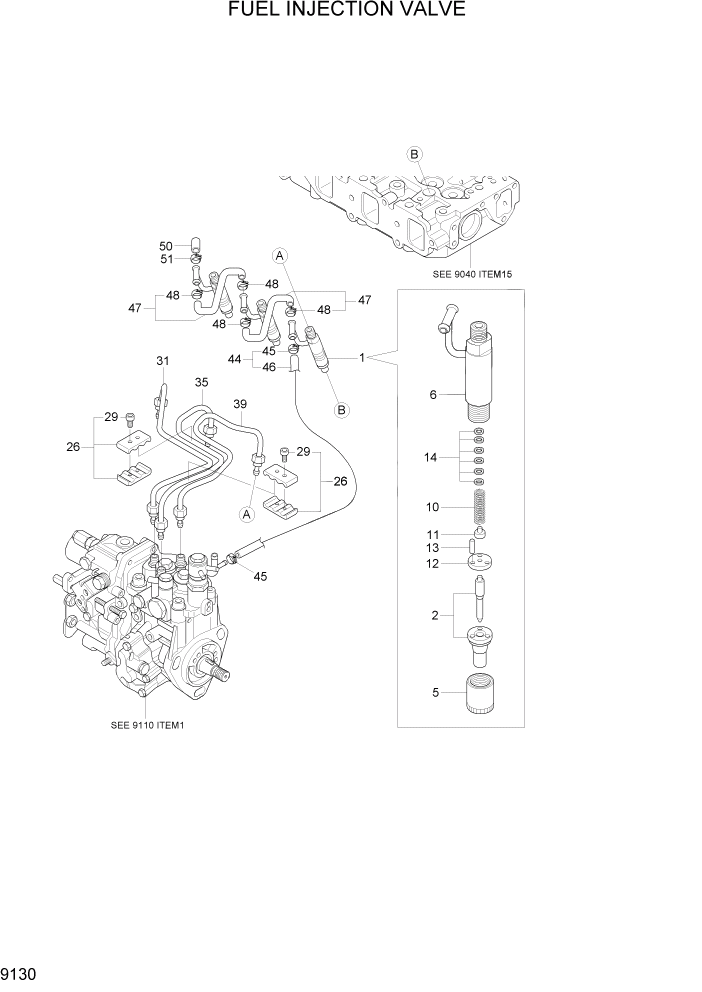 Схема запчастей Hyundai R35-7Z - PAGE 9130 FUEL INJECTION VALVE ДВИГАТЕЛЬ БАЗА