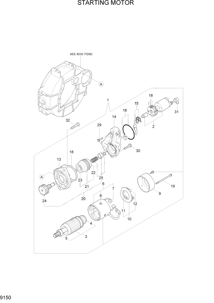 Схема запчастей Hyundai R35-7Z - PAGE 9150 STARTING MOTOR ДВИГАТЕЛЬ БАЗА