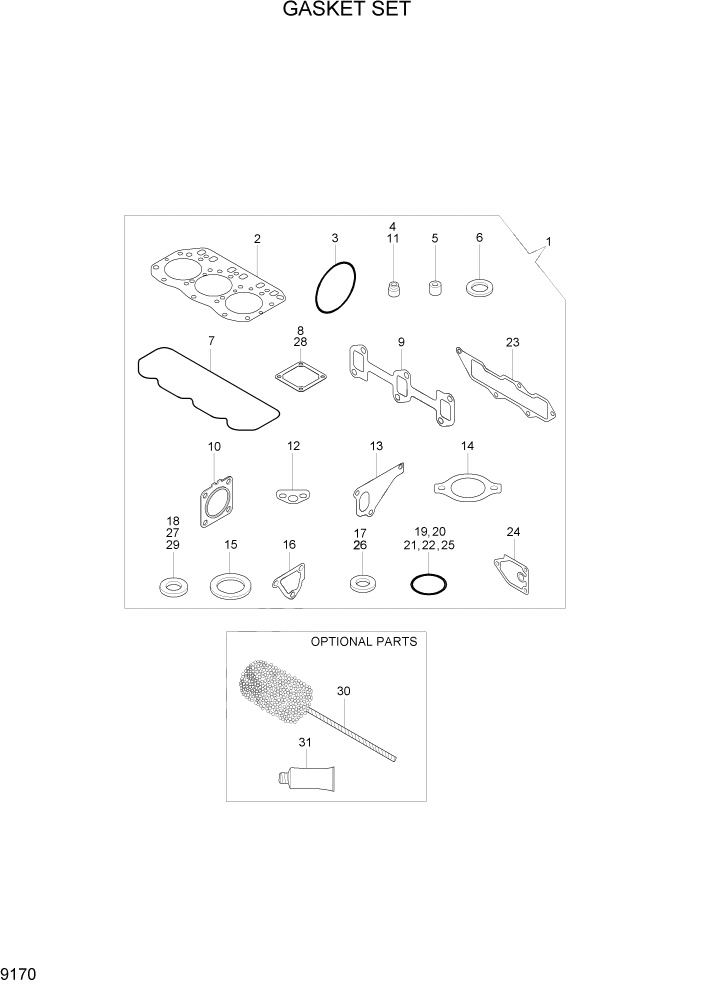 Схема запчастей Hyundai R35-7Z - PAGE 9170 GASKET SET ДВИГАТЕЛЬ БАЗА