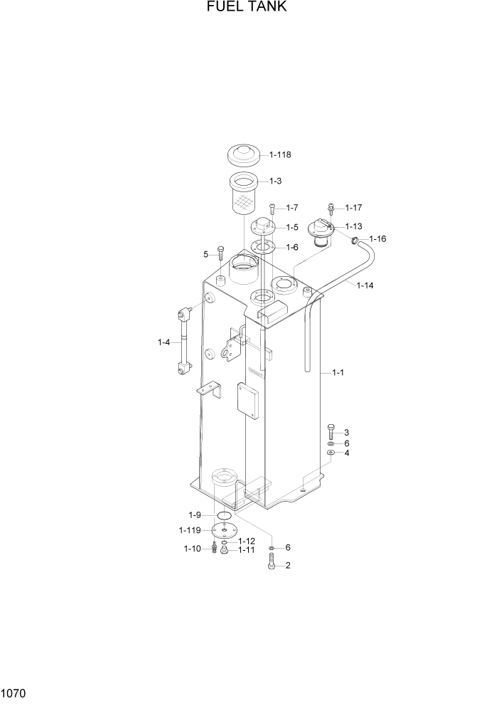 Схема запчастей Hyundai R35Z-7A - PAGE 1070 FUEL TANK СИСТЕМА ДВИГАТЕЛЯ