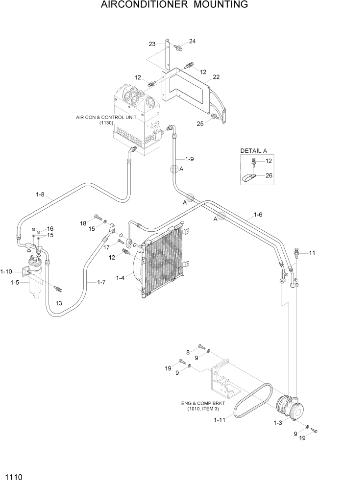 Схема запчастей Hyundai R35Z-7A - PAGE 1110 AIR CONDITIONER MOUNTING СИСТЕМА ДВИГАТЕЛЯ