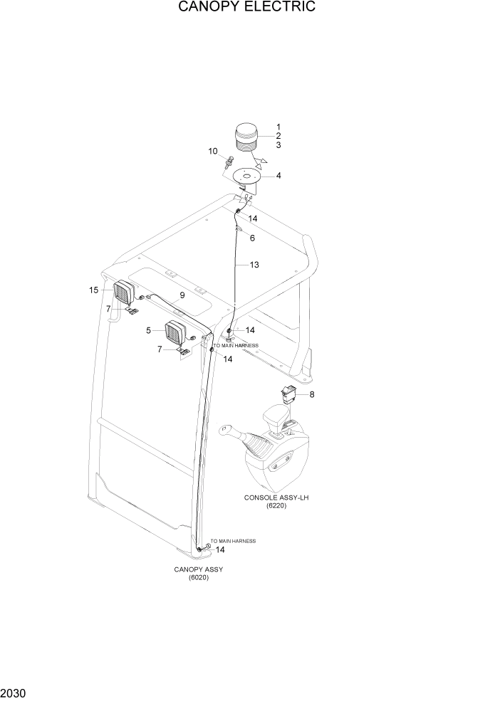 Схема запчастей Hyundai R35Z-7A - PAGE 2030 CANOPY ELECTRIC ЭЛЕКТРИЧЕСКАЯ СИСТЕМА