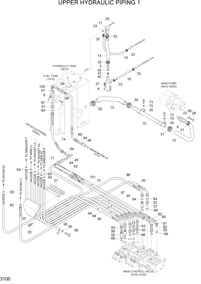 Схема запчастей Hyundai R35Z-7A - PAGE 3100 UPPER HYDRAULIC PIPING 1 ГИДРАВЛИЧЕСКАЯ СИСТЕМА