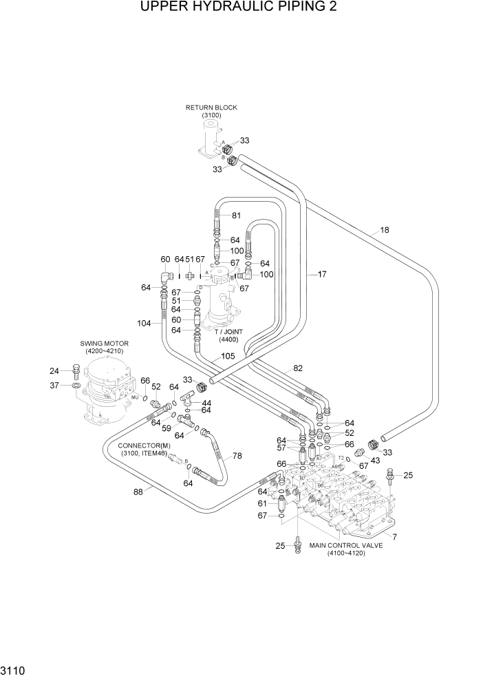 Схема запчастей Hyundai R35Z-7A - PAGE 3110 UPPER HYDRAULIC PIPING 2 ГИДРАВЛИЧЕСКАЯ СИСТЕМА