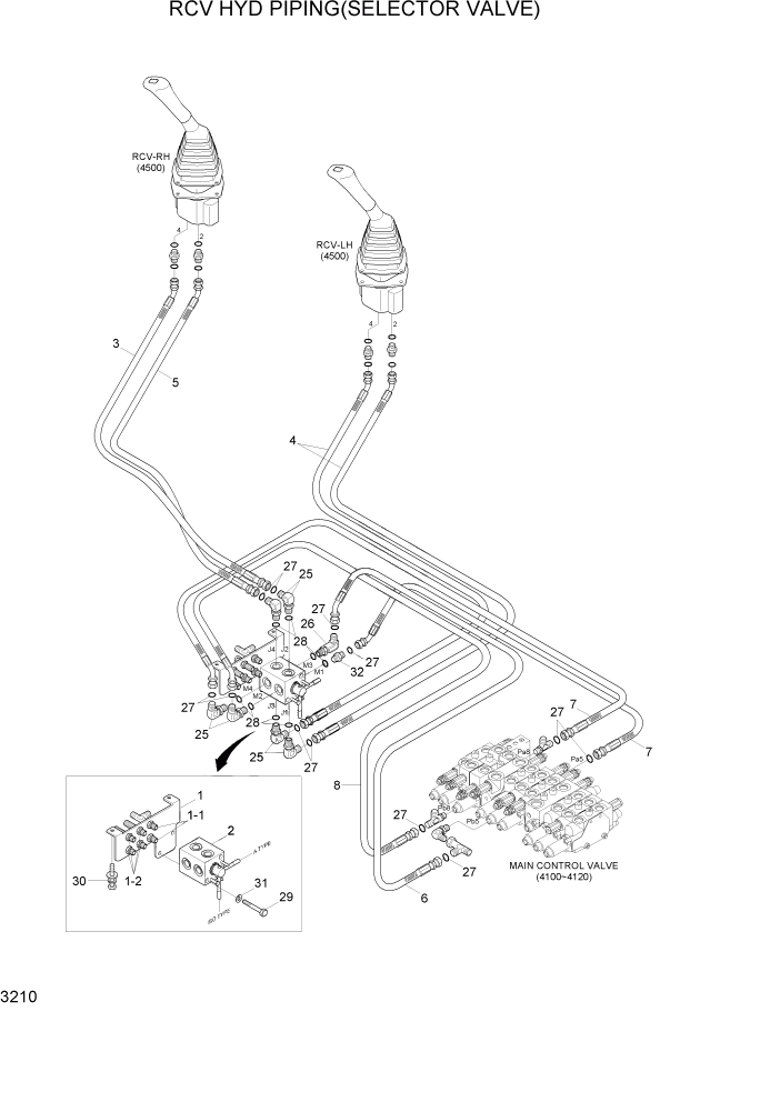 Схема запчастей Hyundai R35Z-7A - PAGE 3210 RCV HYD PIPING(SELECTOR VALVE) ГИДРАВЛИЧЕСКАЯ СИСТЕМА