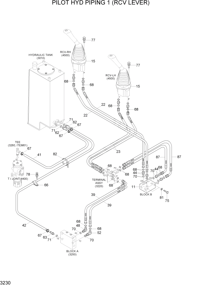 Схема запчастей Hyundai R35Z-7A - PAGE 3230 PILOT HYD PIPING 1 (RCV LEVER) ГИДРАВЛИЧЕСКАЯ СИСТЕМА