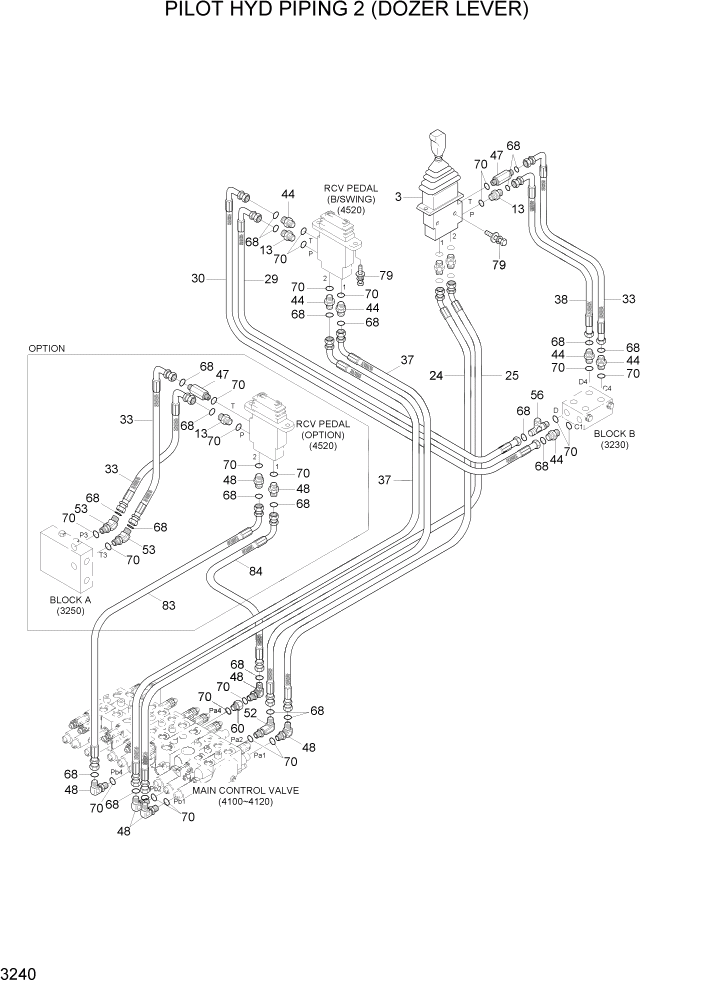 Схема запчастей Hyundai R35Z-7A - PAGE 3240 PILOT HYD PIPING 2 (DOZER LEVER) ГИДРАВЛИЧЕСКАЯ СИСТЕМА