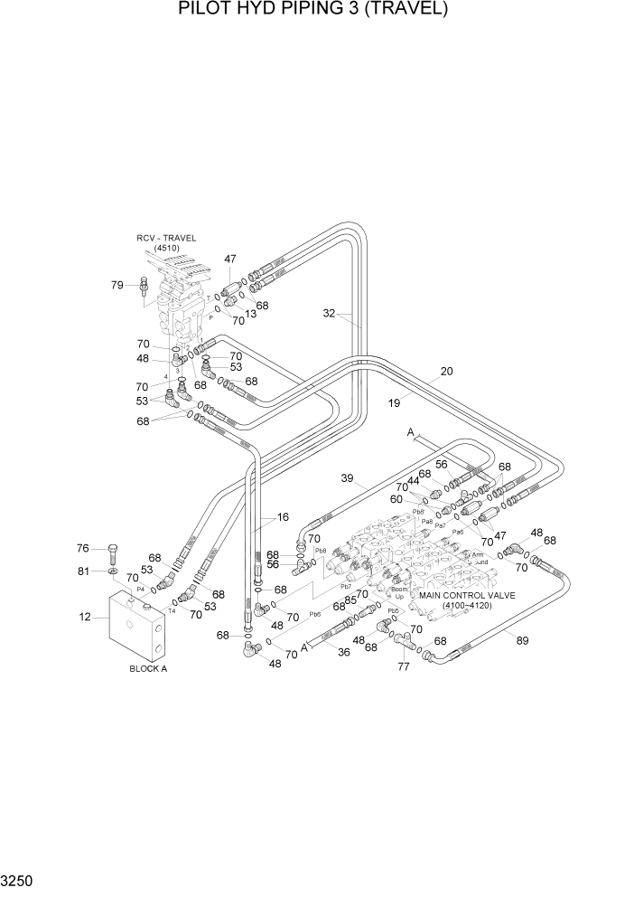 Схема запчастей Hyundai R35Z-7A - PAGE 3250 PILOT HYD PIPING 3 (TRAVEL) ГИДРАВЛИЧЕСКАЯ СИСТЕМА