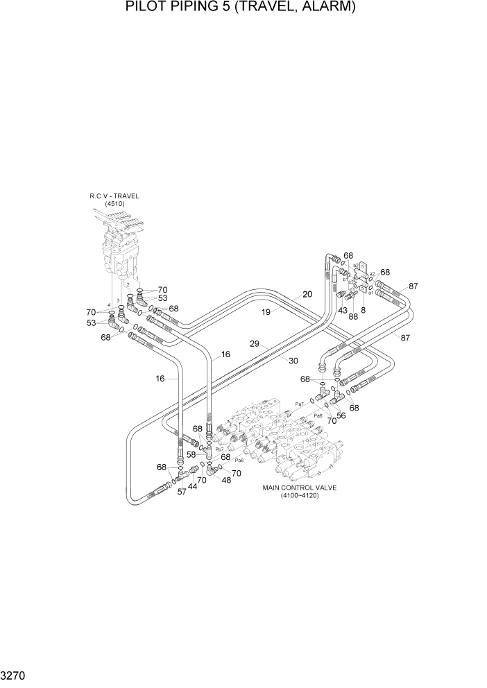 Схема запчастей Hyundai R35Z-7A - PAGE 3270 PILOT HYD PIPING 5 (TRAVEL, ALARM) ГИДРАВЛИЧЕСКАЯ СИСТЕМА