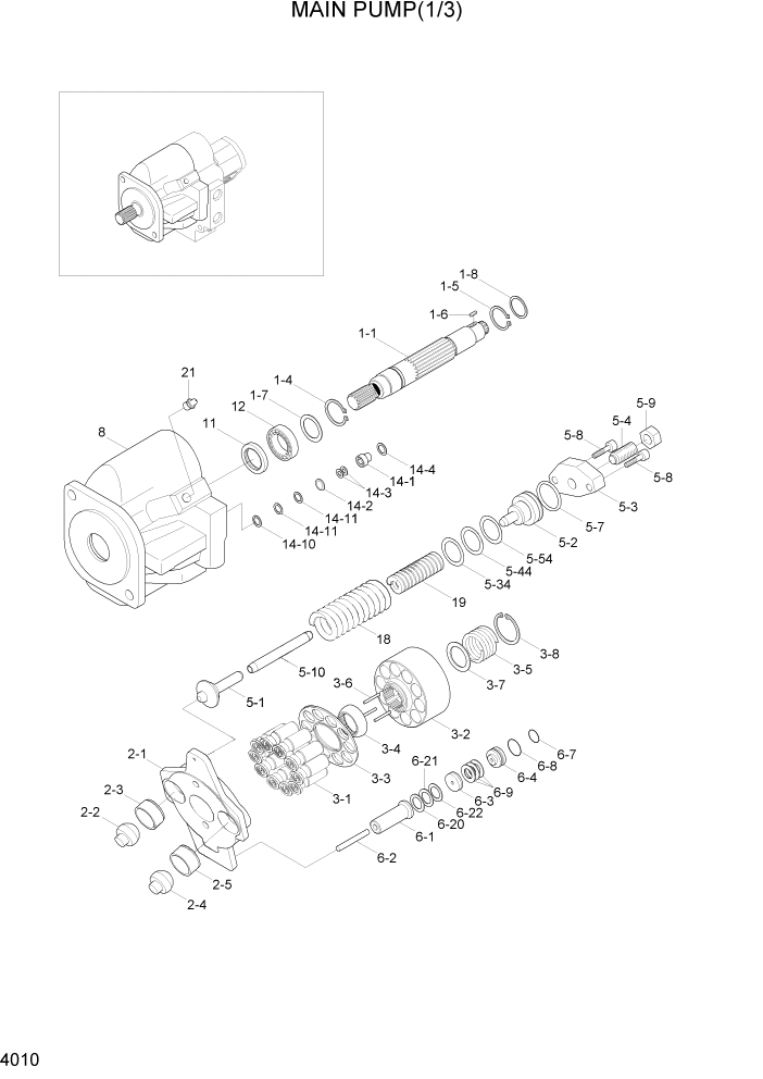 Схема запчастей Hyundai R35Z-7A - PAGE 4010 MAIN PUMP(1/3) ГИДРАВЛИЧЕСКИЕ КОМПОНЕНТЫ