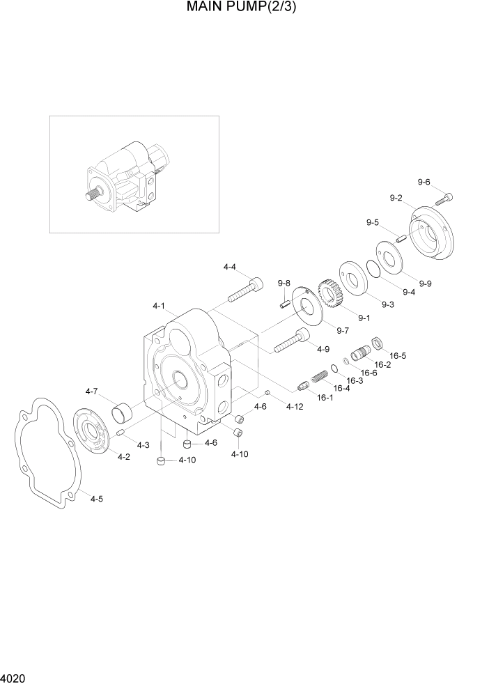 Схема запчастей Hyundai R35Z-7A - PAGE 4020 MAIN PUMP(2/3) ГИДРАВЛИЧЕСКИЕ КОМПОНЕНТЫ