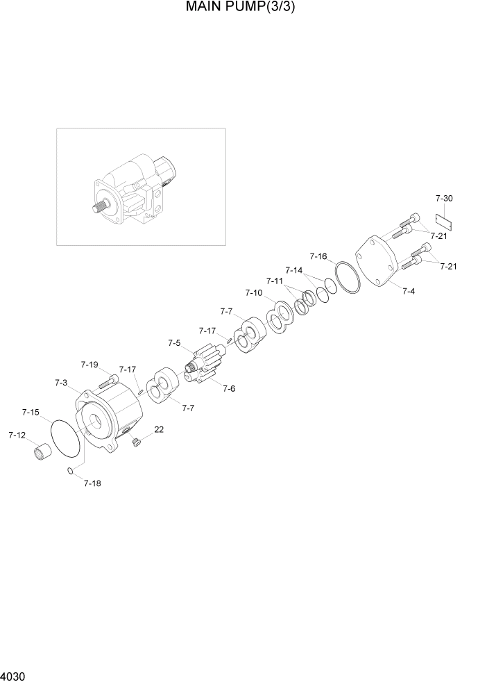 Схема запчастей Hyundai R35Z-7A - PAGE 4030 MAIN PUMP(3/3) ГИДРАВЛИЧЕСКИЕ КОМПОНЕНТЫ