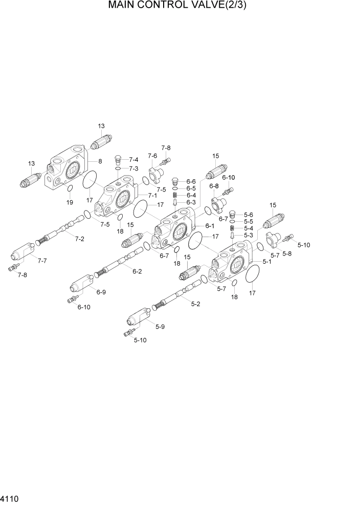 Схема запчастей Hyundai R35Z-7A - PAGE 4110 MAIN CONTROL VALVE(2/3) ГИДРАВЛИЧЕСКИЕ КОМПОНЕНТЫ