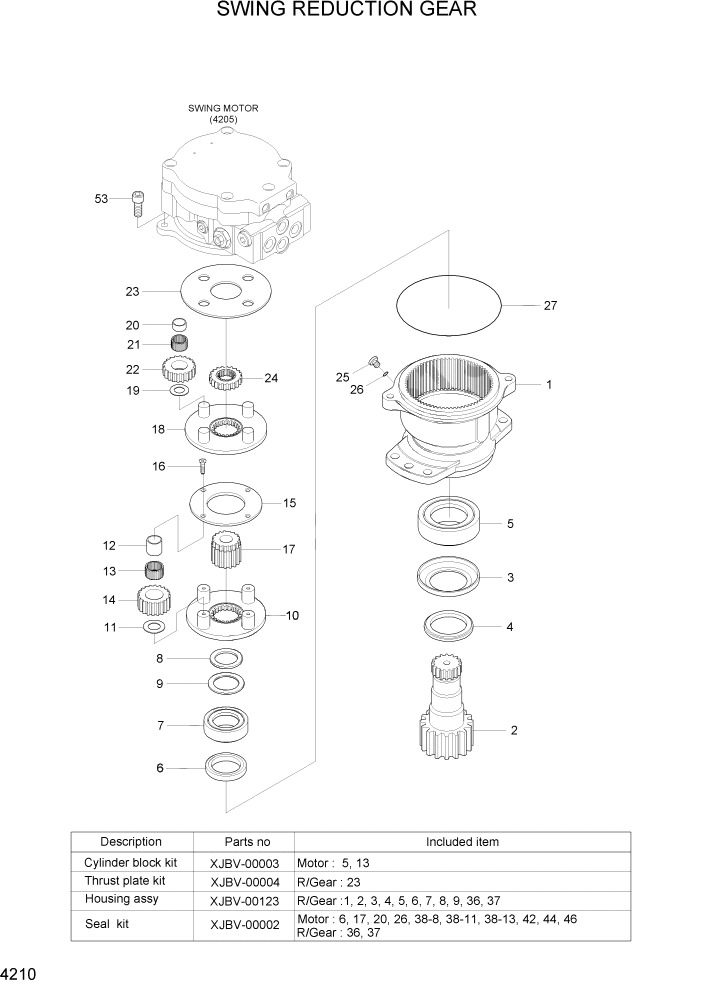 Схема запчастей Hyundai R35Z-7A - PAGE 4210 SWING REDUCTION GEAR ГИДРАВЛИЧЕСКИЕ КОМПОНЕНТЫ