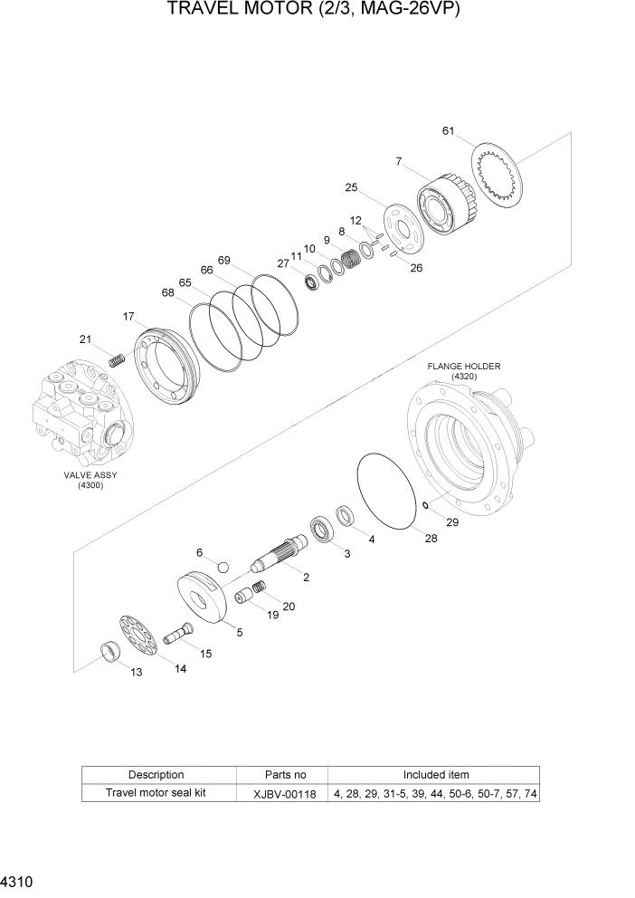 Схема запчастей Hyundai R35Z-7A - PAGE 4310 TRAVEL MOTOR(2/3, MAG-26VP) ГИДРАВЛИЧЕСКИЕ КОМПОНЕНТЫ