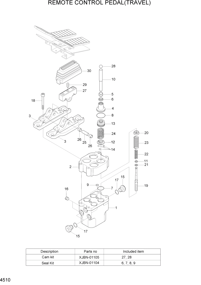 Схема запчастей Hyundai R35Z-7A - PAGE 4510 REMOTE CONTROL PEDAL(TRAVEL) ГИДРАВЛИЧЕСКИЕ КОМПОНЕНТЫ