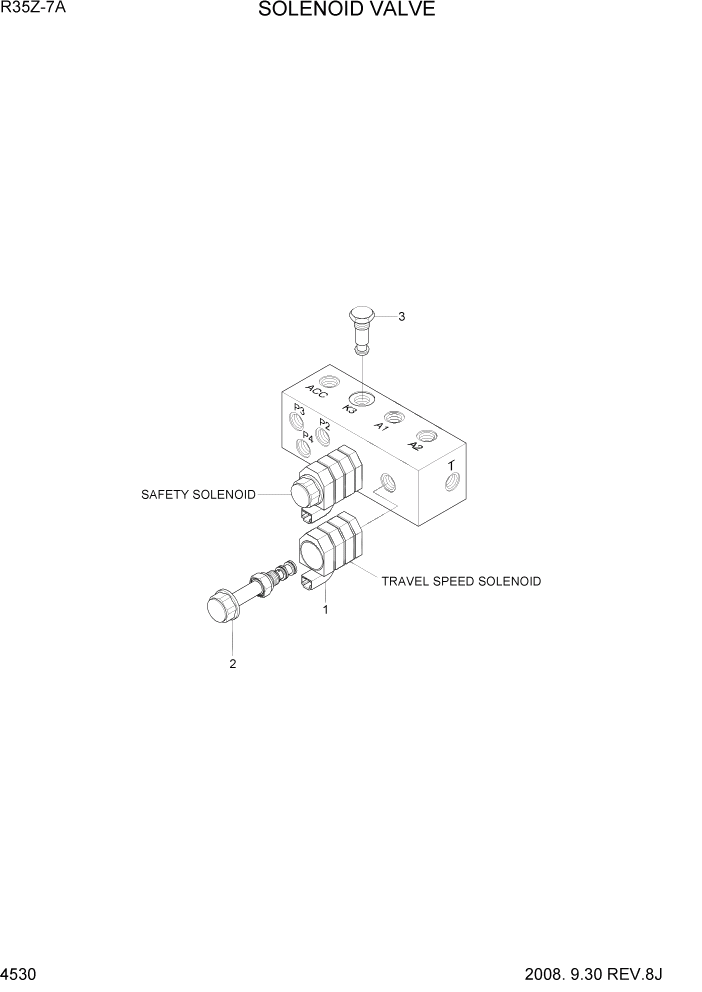 Схема запчастей Hyundai R35Z-7A - PAGE 4530 SOLENOID VALVE ГИДРАВЛИЧЕСКИЕ КОМПОНЕНТЫ