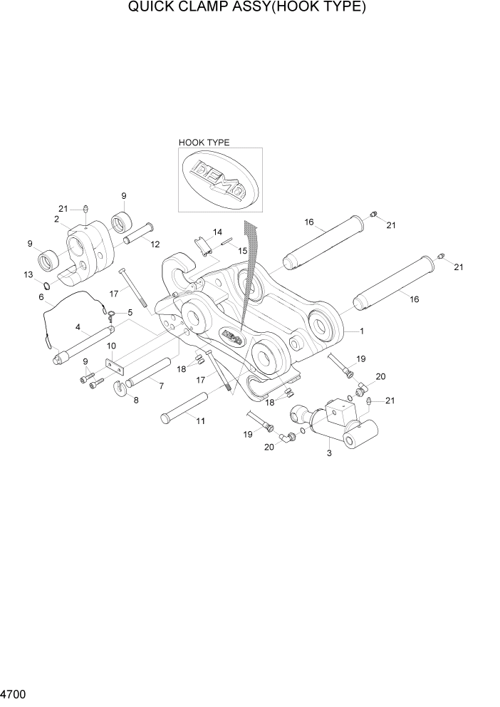 Схема запчастей Hyundai R35Z-7A - PAGE 4700 QUICK CLAMP ASSY(HOOK TYPE) ГИДРАВЛИЧЕСКИЕ КОМПОНЕНТЫ